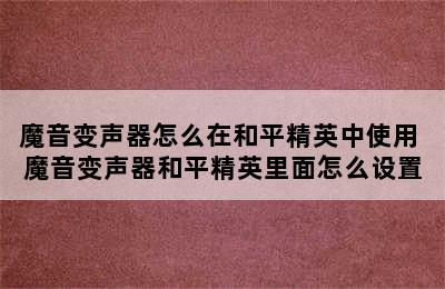 魔音变声器怎么在和平精英中使用 魔音变声器和平精英里面怎么设置